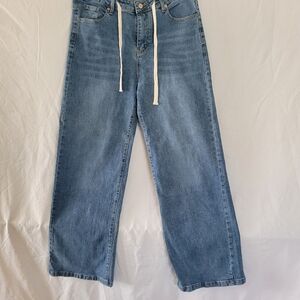 Women's Wide Leg High Riser Boho Front Tie Jeans